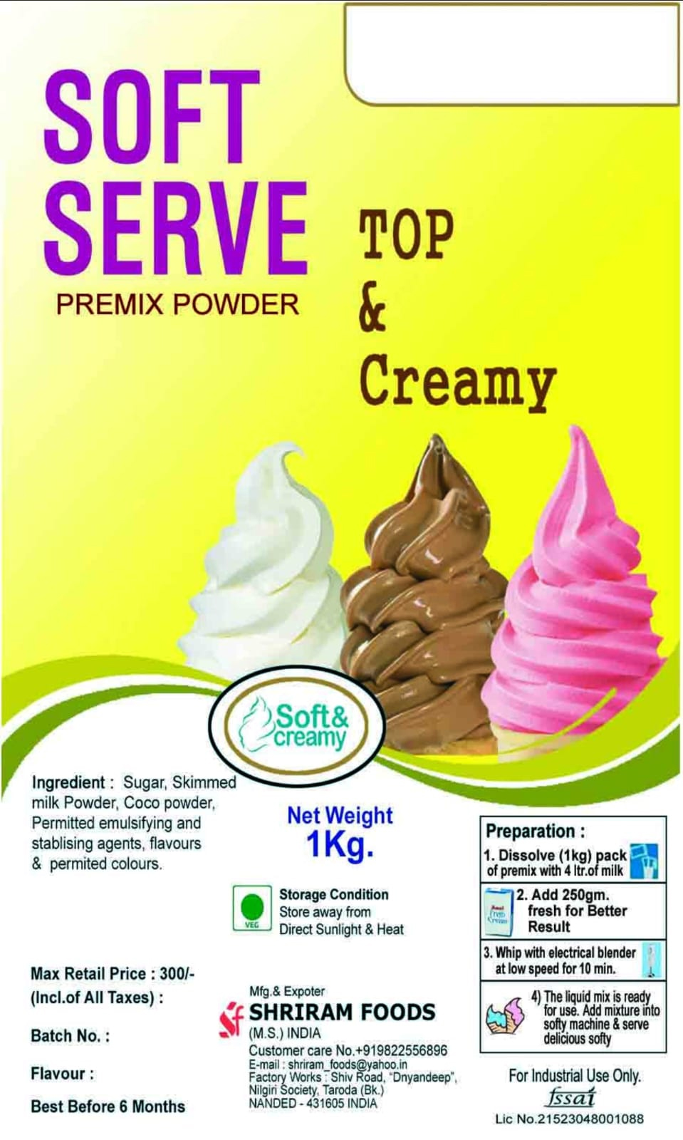 Soft Serve Premix Powder